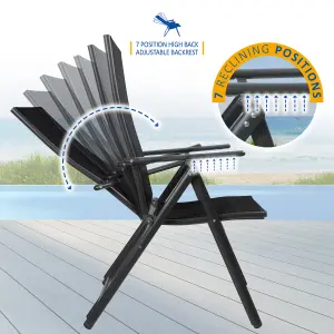 SUNMER Set of 2 Folding Garden Chairs with 7 Seating Positions - Black