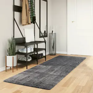 Rug HUARTE Short Pile Soft and Washable Anthracite 80x250 cm