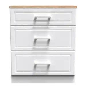 Kent Ready assembled Matt white light oak effect 3 Drawer Chest of drawers (H)885mm (W)765mm (D)415mm