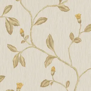 Holden Décor Opus Lia Beige & yellow Metallic effect Floral trail Embossed Wallpaper