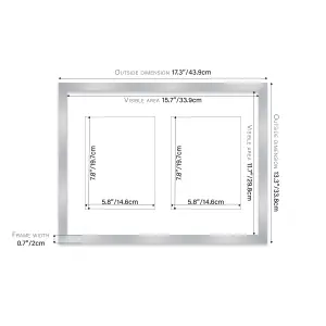 16x12 Inch 2 Opening Photo Collage Frame, Display Two 8x6 Inch Photos, Multi Aperture Family Picture Frame, Silver