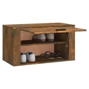 Berkfield Wall-mounted Shoe Cabinet Smoked Oak 70x35x38 cm Solid Wood Pine