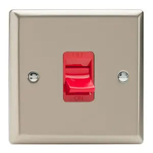 Varilight 45A Cooker Switch (Single Plate, Red Rocker) Satin