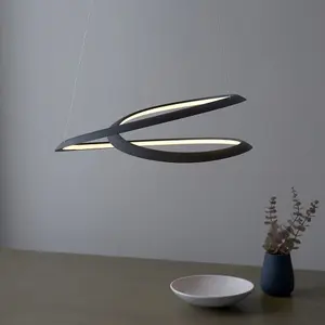 Textured Black Modern Ceiling Pendant Light Fitting - Integrated LED Tape Module