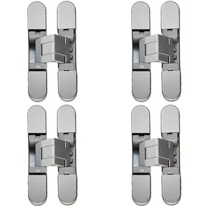 4 PACK - 3D Adjustable Concealed Cabinet Hinge - 180 Degree Opening Wardrobe SILVER