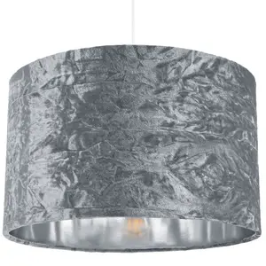 Modern Crushed Velvet Lamp Shade with Shiny Paper Inner Silver / 20cm H x 30cm W x 30cm D