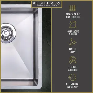 Austen & Co. Venecia Stainless Steel Medium Inset/Undermount Single Bowl Kitchen Sink. Lifetime Guarantee, Fast Delivery