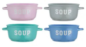 Set of 4 Soup Bowls with Handles Pastel