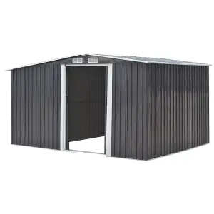 8.4 x 8.5 ft Metal Shed Garden Storage Shed Apex Roof Double Door with 8.5 x 2.1 ft Log Store,Black