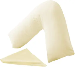 Orthopaedic V-Shaped Pillow Extra Cushioning Support For Head, Neck & Back (Cream, V-Pillow With Cover