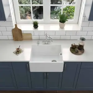 LSC Belfast 595 1.0 Bowl Fireclay Ceramic Kitchen Sink & Chrome Waste