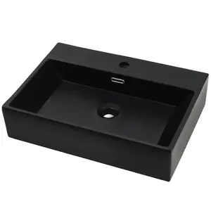 Berkfield Basin with Faucet Hole Ceramic Black 76x42.5x14.5 cm