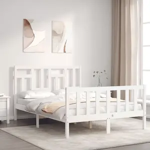 Berkfield Bed Frame with Headboard White 140x200 cm Solid Wood