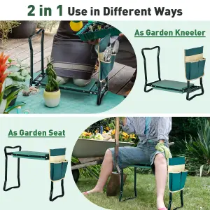 Costway Folding Garden Kneeler Seat Soft EVA Pad Bench w/ Large Tool Pouches