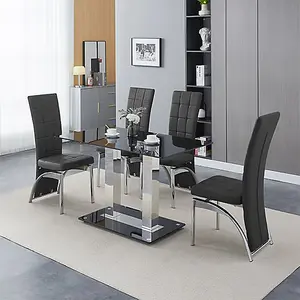 Furniture In Fashion Jet Small Black Glass Dining Table With 4 Ravenna Black Chairs