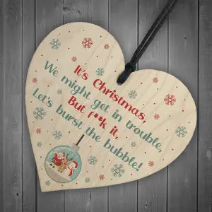 Funny Christmas Tree Decoration Lockdown Gift Wood Heart Family Gift Keepsake