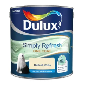 Dulux One coat Daffodil white Matt Emulsion paint, 2.5L