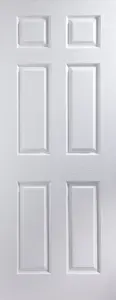 6 panel Unglazed Contemporary White Woodgrain effect Internal Door, (H)1981mm (W)533mm (T)35mm