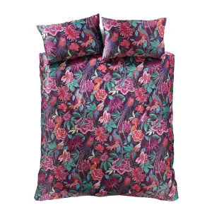 Bridgerton By Catherine Lansfield Kate Floral Soft Velvet Single Duvet Cover Set with Pillowcase Plum