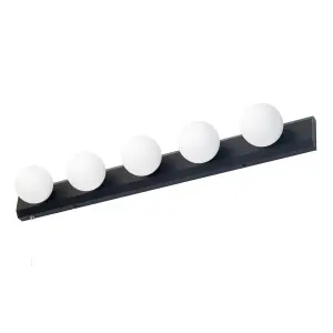 Litecraft Tasmieno Black 5 Lamp Hollywood Style Bathroom Wall Light