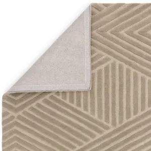 Taupe Handmade Wool Modern Easy to Clean Handmade Geometric Dining Room Bedroom And Living Room Rug-160cm X 230cm