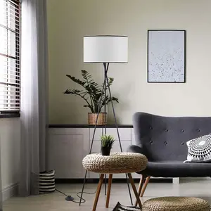 First Choice Lighting Hayley Black Tripod Floor Lamp with White Shade