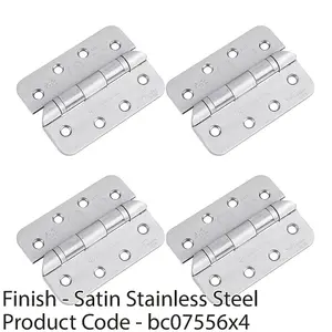 4 PACK - PAIR Grade 13 Hospital Tip Ball Bearing Hinge - RADIUS 102 x 76mm Satin Steel