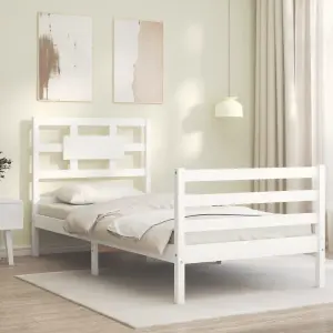 Berkfield Bed Frame with Headboard White 90x200 cm Solid Wood