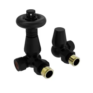 Right Radiators Traditional Thermostatic TRV & Lockshield Corner Radiator Valves Black 1/2"x15mm Set