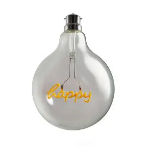 ValueLights Vintage Style 2w LED BC B22 Bayonet Cap Word Script Happy Design Clear Light Bulb - Happy