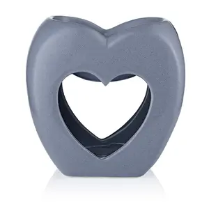 Heart Wax Melt Burner. Ceramic in Matt Grey Colour. Gift Boxed. Height 11 cm