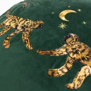 Wylder Dusk Monkey Embroidered Piped Velvet Polyester Filled Cushion