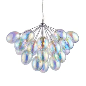 Anson Lighting Carlin 6lt Pendant light finished in Chrome plate and iridescent glass