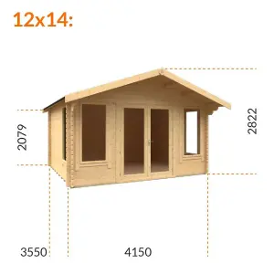 12ft x 14ft (35550mm x 4150mm) Horsforth "The New England" 44mm Log Cabin With 4 Windows