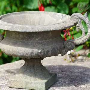 Cast Iron Urn with Handles French Vintage Ornament Antique Planter Home Garden