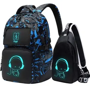 Asge School Bags For Teenage Boys Camo Casual Backpacks Luminous Unisex Kids Rucksack Travel Canvas Daypack College Bookbag Waterproof Lightweight