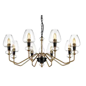 8 Bulb Chandelier Aged Brass Finish Plated And Charcoal Black Paint LED E14 40W