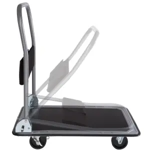 Folding Trolley - foldable handle, 2 fixed, 2 swivel castors, rubberised edge protection - black