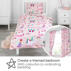 Bloomsbury Mill - Unicorn, Princess Curtains for Kids Bedroom - Lined Curtain Pair with Tie Backs 66 x 72 inch or 168cm x 183cm