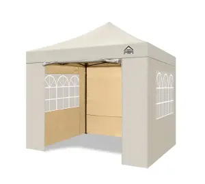 All Seasons Gazebos 3x3 Full Waterproof Pop Up Gazebo with 4 Lightweight Side Panels and Accessories Beige