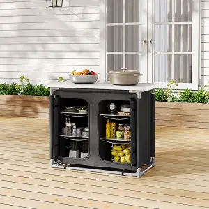 Black Folding Portable Outdoor Camping Kitchen Table Cabinet Storage BBQ Cook Station 100cm W