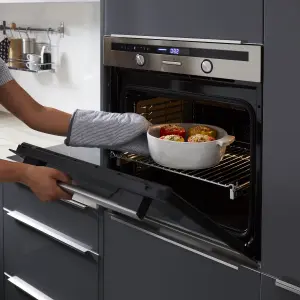 Cooke & Lewis CLMFSTa Built-in Single Multifunction Oven - Brushed black & grey stainless steel effect