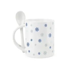 Purely Home Snowflake Mug & Spoon Set - Ceramic Hot Chocolate Christmas Gift/Present