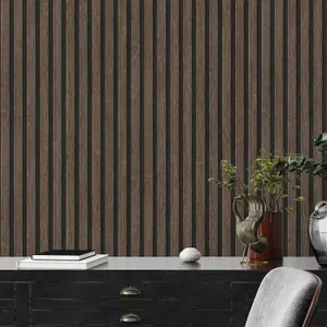 AS Creation Wooden Slats Panelling 3D Wood Panel Stripe Non Woven Wallpaper Dark Oak Black 39109-3