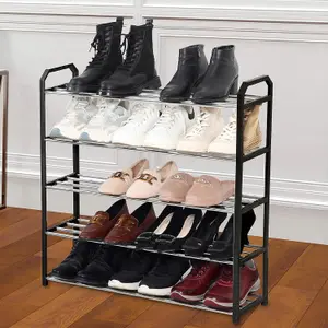 House of Home 5 Tier Shoe Rack Freestanding Metal Rail Stand 15-20 Pairs Quick Build Black