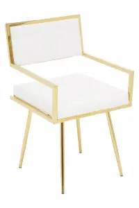 Interiors by Premier Ivory Leather Effect Dining Chair, Cut-Out Back Gold Finish Accent Chair, Velvet Upholstery Dining Chair