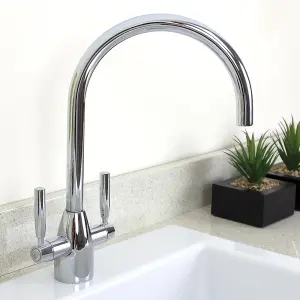 Astini Rumba Brushed Steel Twin Lever Kitchen Sink Mixer Tap