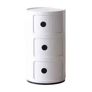 White Cylindrical Multi Tiered Plastic Bedside Storage Drawers Unit Drawer Bedside Chest 58cm H