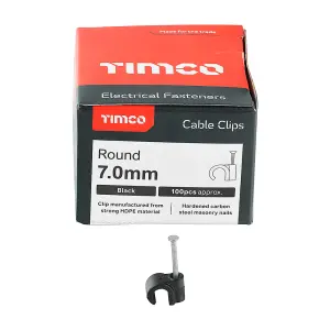 Timco - Round Cable Clips - Black (Size To fit 7.0mm - 100 Pieces)