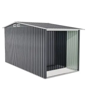 8 x 4 ft Metal Shed Garden Storage Shed Apex Roof Double Door with 4.3 x 2.1 ft Log Store,Black